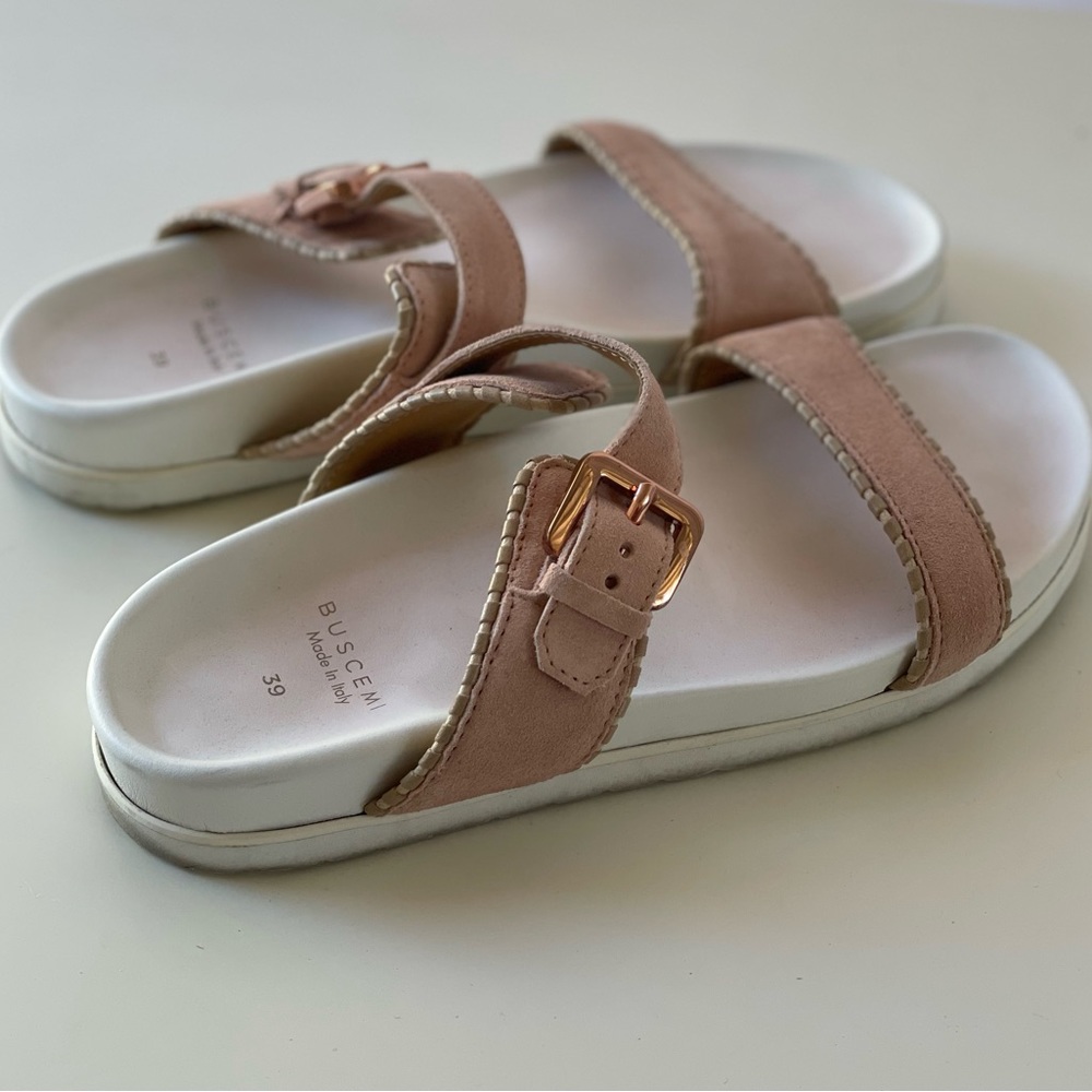Buscemi Buckle Sandals, White and Pink, size 39